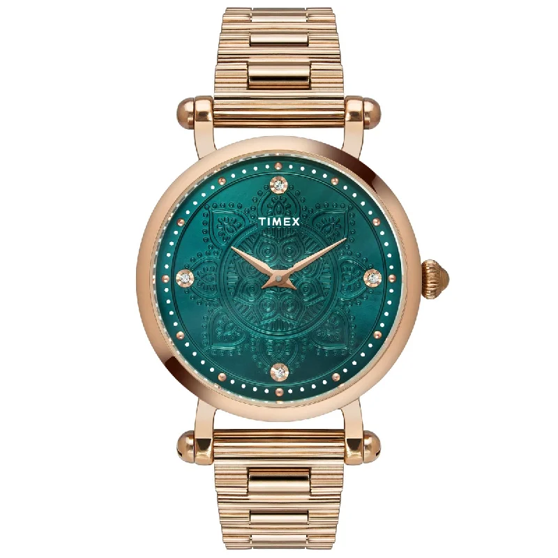 Timex Fria Women's Green Dial Round Case 2 Hands Function Watch -TWEL14303