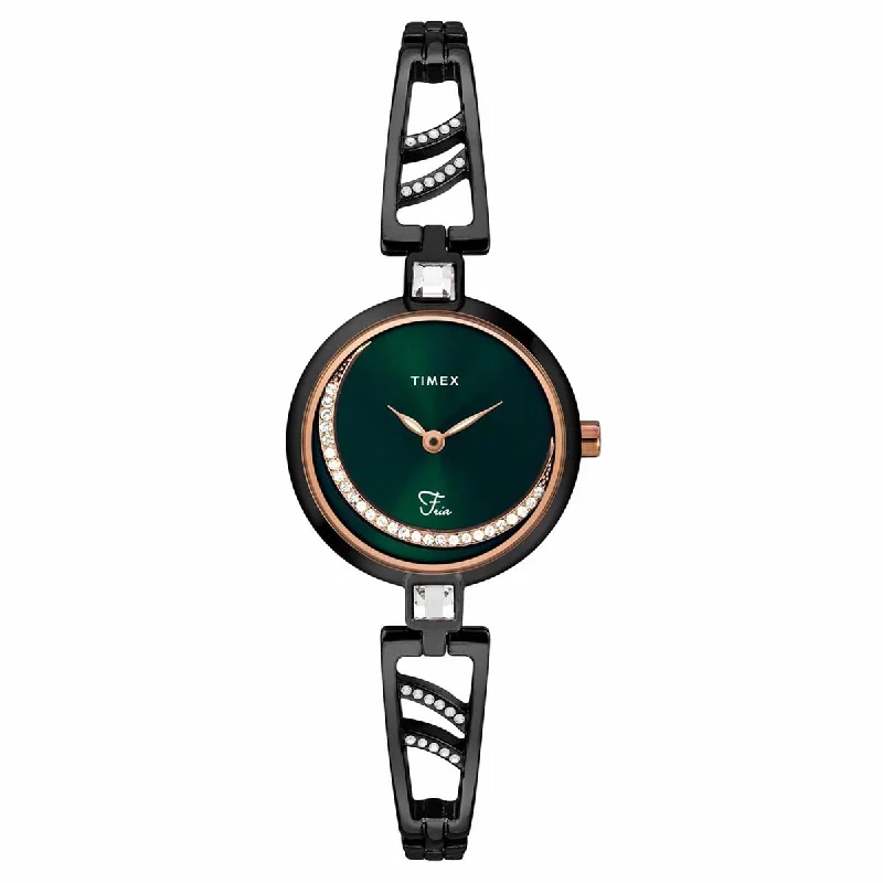 Timex Fria Women's Green Dial Round Case 2 Hands Function Watch -TWEL15203