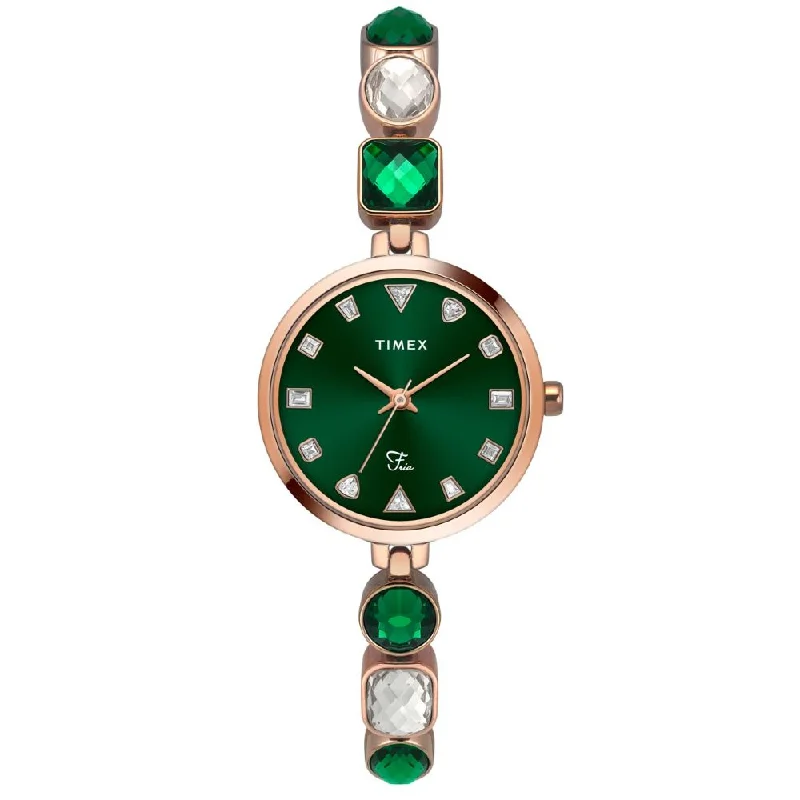 TIMEX FRIA WOMEN'S GREEN DIAL ROUND CASE 3 HANDS FUNCTION WATCH TWEL17301