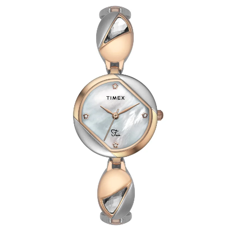 Timex Fria Women's Mother Of Pearl Dial Round Case 3 Hands Function Watch -TWEL16301