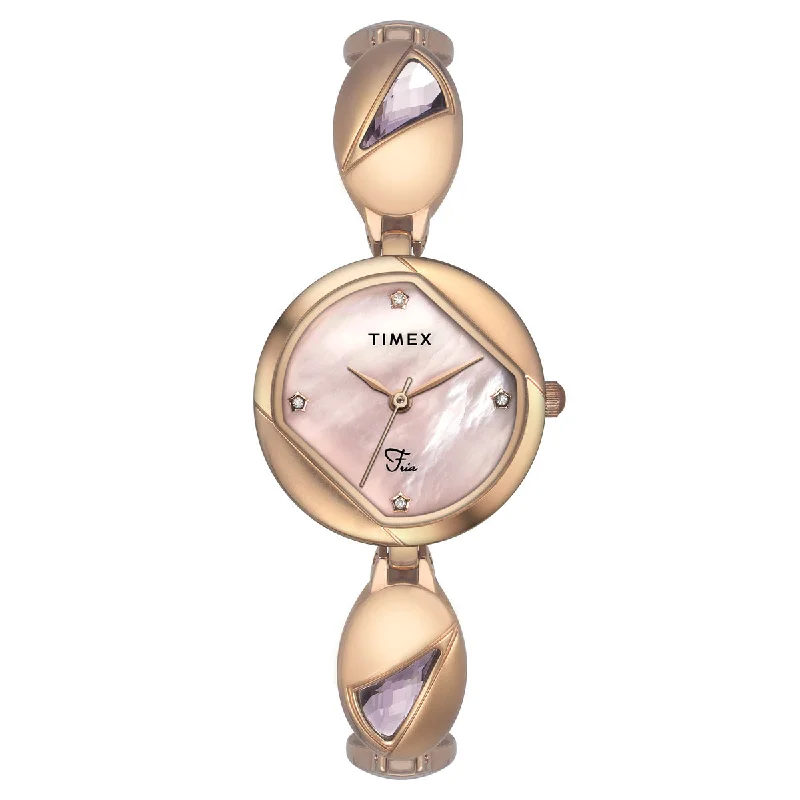 Timex Fria Women's Mother Of Pearl Dial Round Case 3 Hands Function Watch -TWEL16302