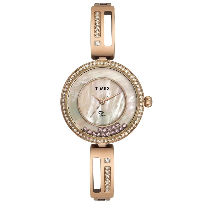 Timex Fria Women's Mother Of Pearl Dial Round Case 3 Hands Function Watch -TWEL16501