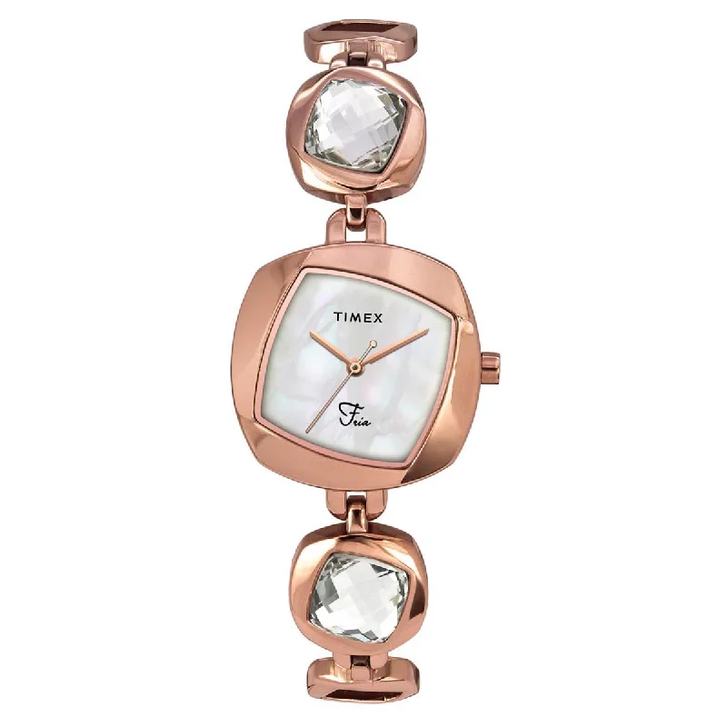 Timex Fria Women's Mother Of Pearl Dial Square Case 3 Hands Function Watch -TWEL15000