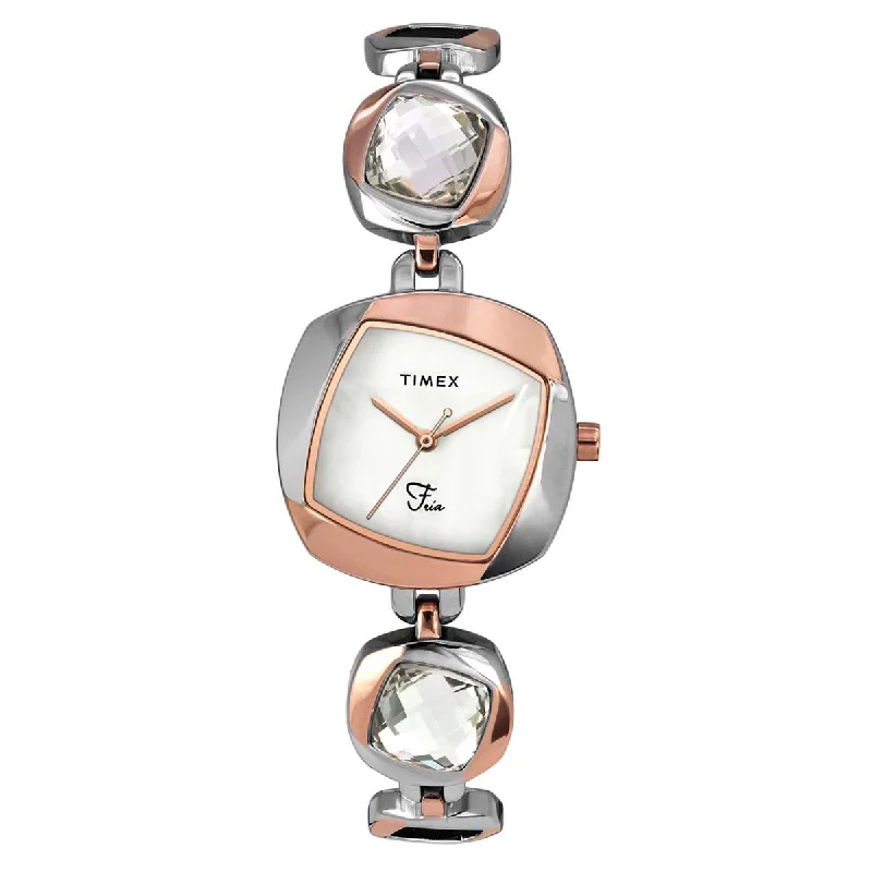 Timex Fria Women's Mother Of Pearl Dial Square Case 3 Hands Function Watch -TWEL15002