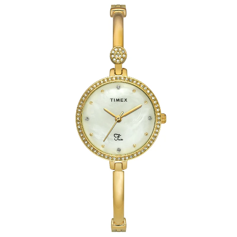 Timex Fria Women's Off White Dial Round Analog Brass Dial Watch- TWEL18401