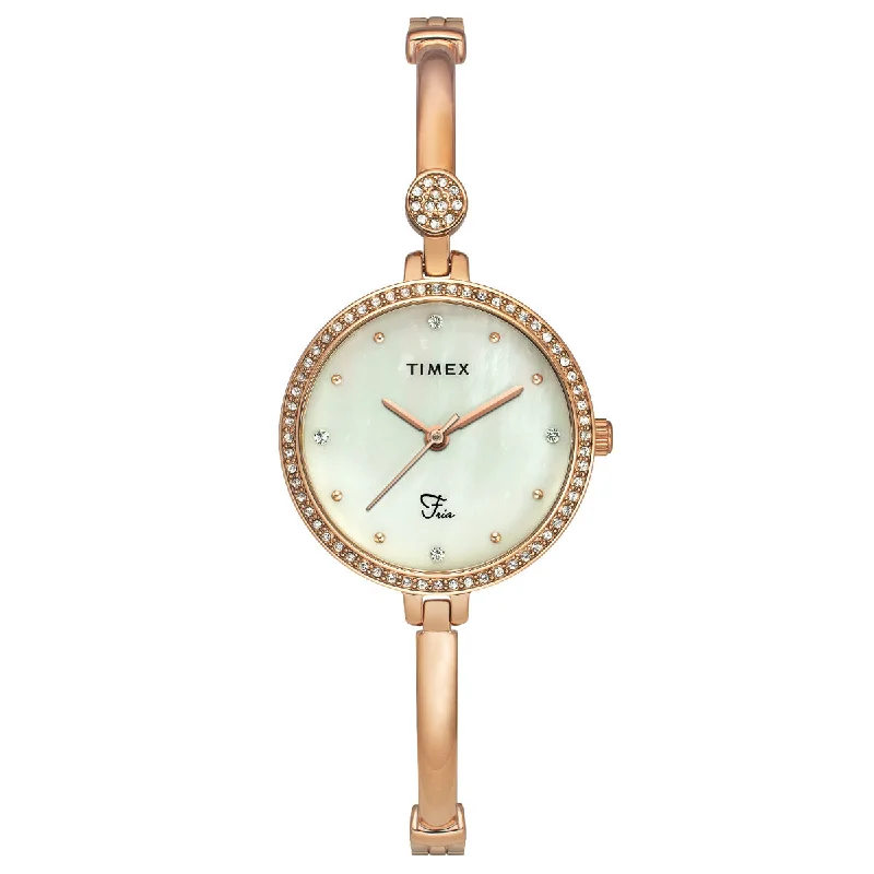 Timex Fria Women's Off White Dial Round Analog Brass Dial Watch- TWEL18402