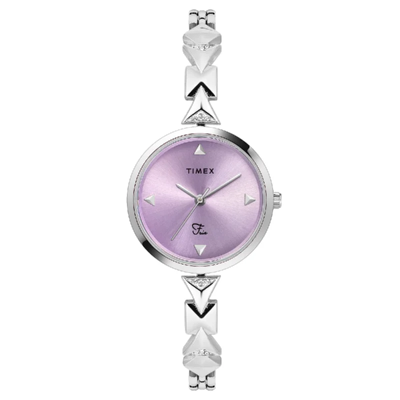 Timex Fria Women's Purple Dial Round Analog Brass Dial Watch- TWEL18300