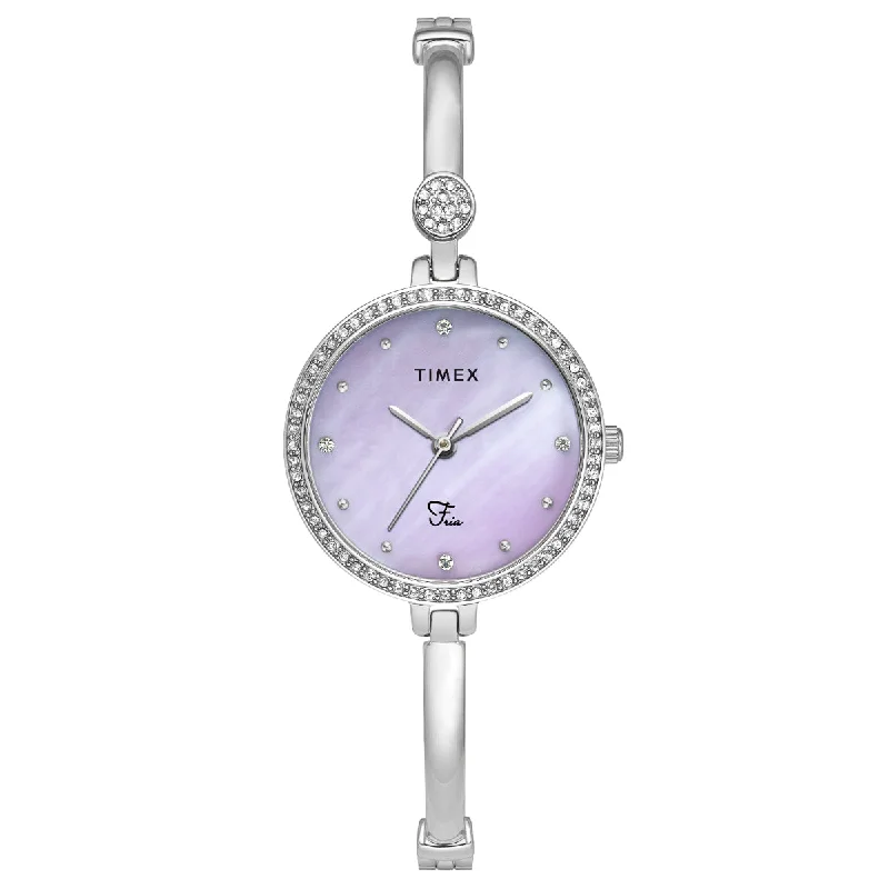 Timex Fria Women's Purple Dial Round Analog Brass Dial Watch- TWEL18400