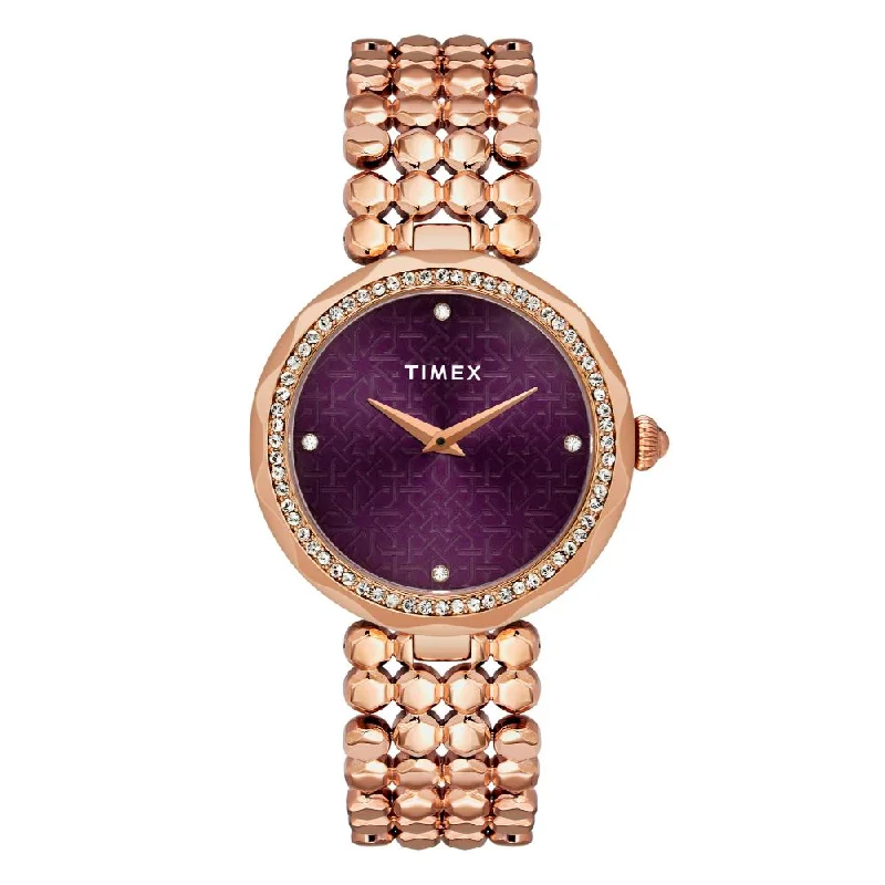 Timex Fria Women's Purple Dial Round Case 2 Hands Function Watch -TWEL13903