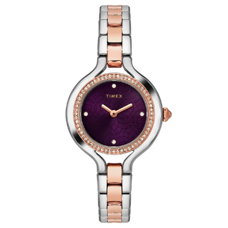 Timex Fria Women's Purple Dial Round Case 2 Hands Function Watch -TWEL14004