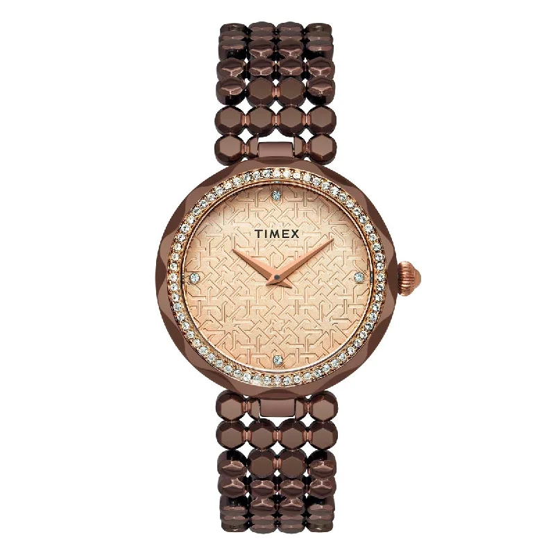 Timex Fria Women's Rose Gold Dial Round Case 2 Hands Function Watch -TWEL13908