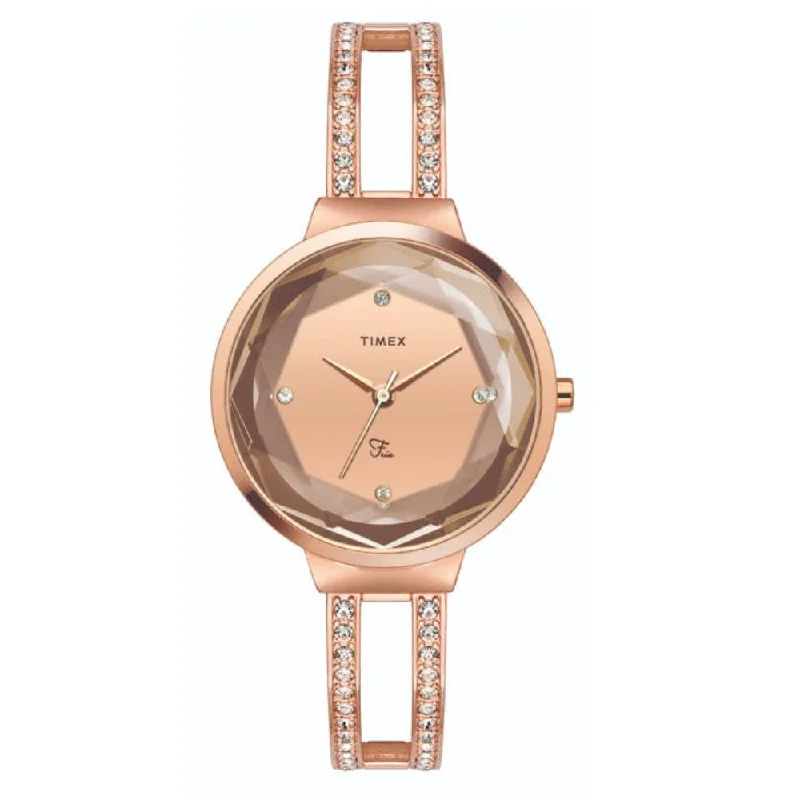 Timex Fria Women's Rose Gold Dial Round Case 3 Hands Function Watch -TWEL13401