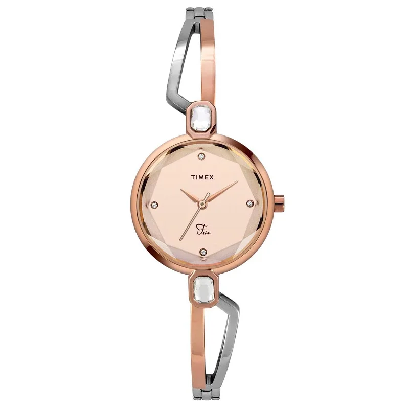 Timex Fria Women's Rose Gold Dial Round Case 3 Hands Function Watch -TWEL15101