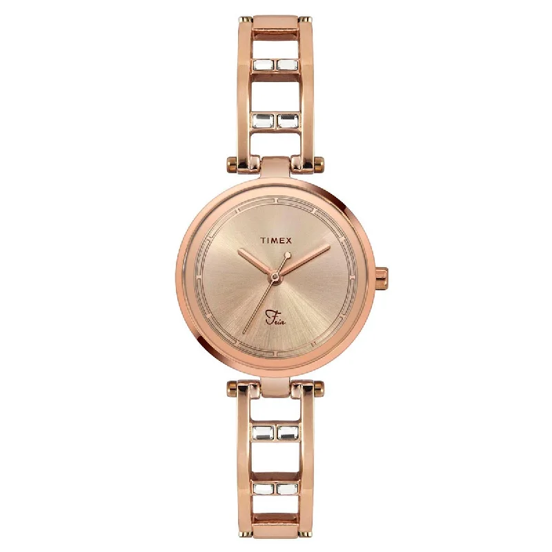 Timex Fria Women's Rose Gold Dial Round Case 3 Hands Function Watch -TWEL15300