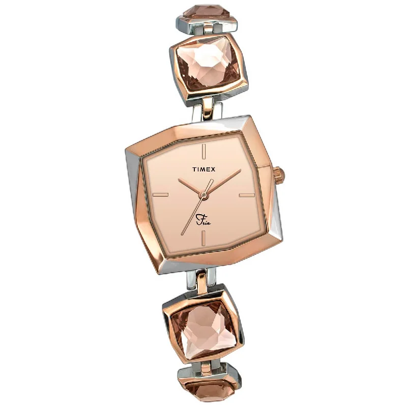 Timex Fria Women's Rose Gold Dial Square Case 3 Hands Function Watch -TWEL16101