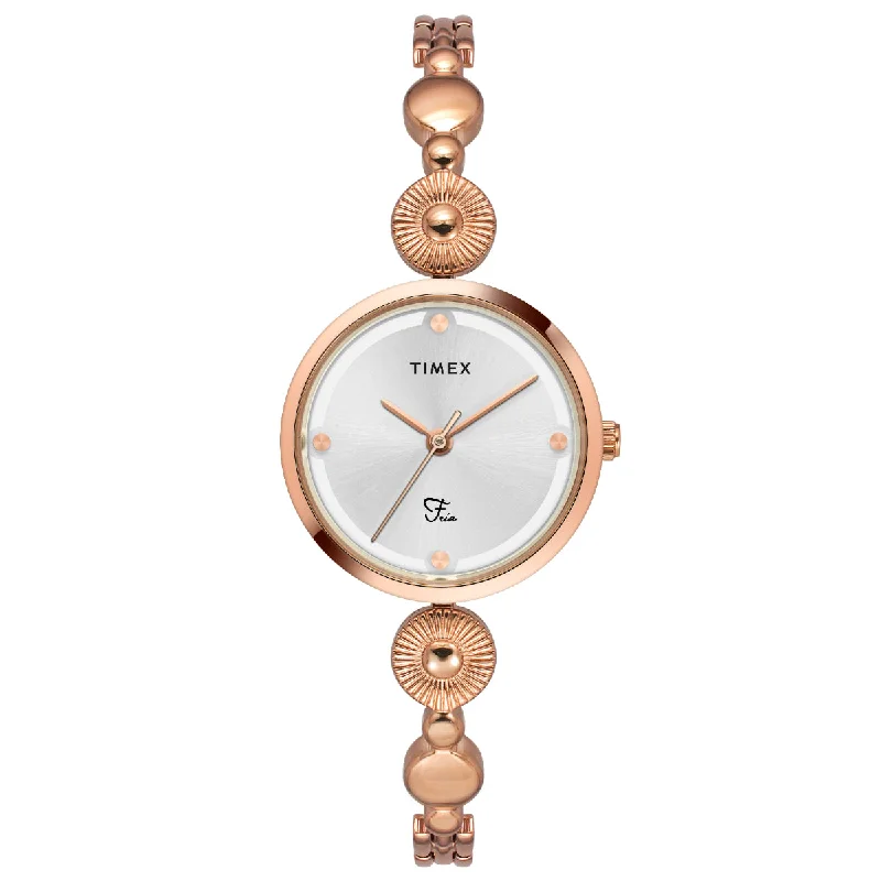 Timex Fria Women's Silver Dial Round Analog Brass Dial Watch- TWEL18202