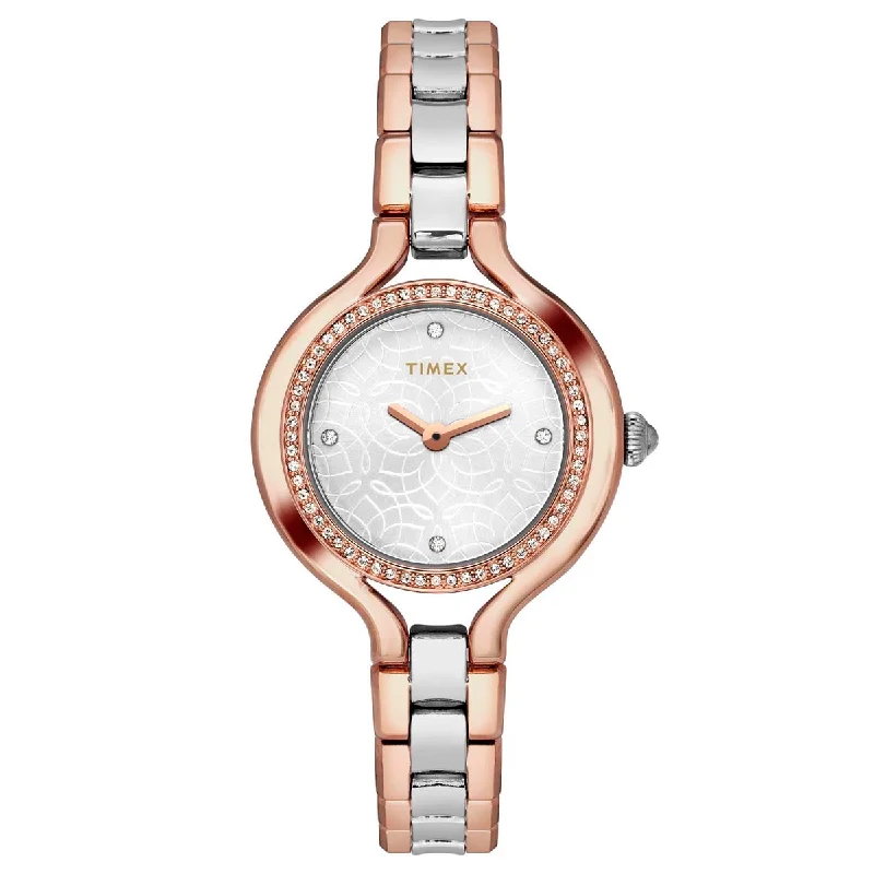 Timex Fria Women's Silver Dial Round Case 2 Hands Function Watch -TWEL14008