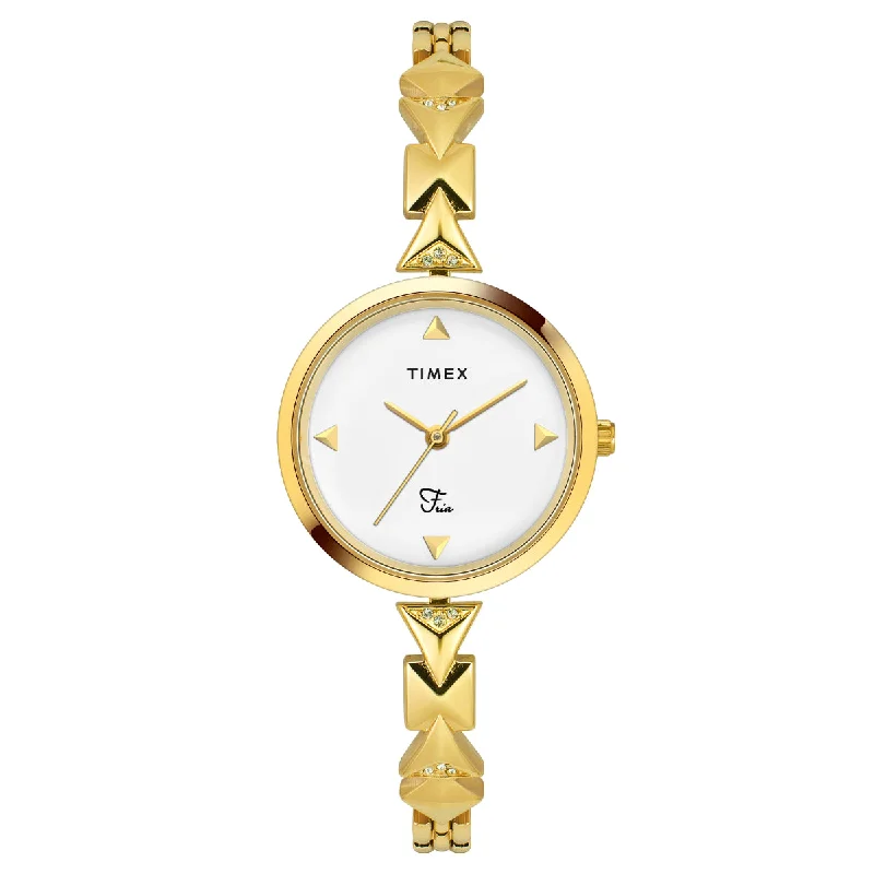 Timex Fria Women's White Dial Round Analog Brass Dial Watch- TWEL18301