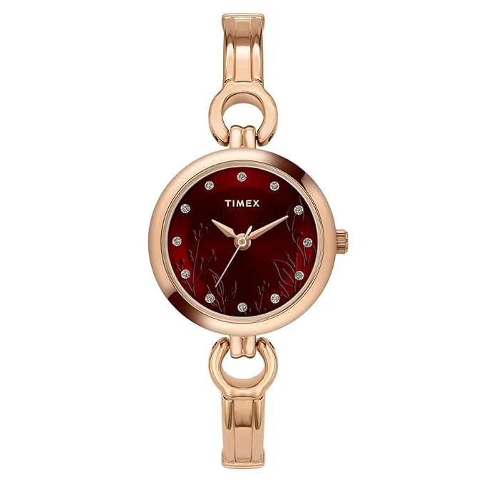 TIMEX Women Maroon Round Analogue Brass Dial Watch- Twel11437