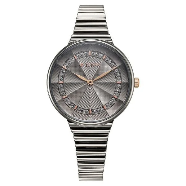 Titan Aura Quartz Analog Grey Dial Stainless Steel Strap Watch for Women 95245km02