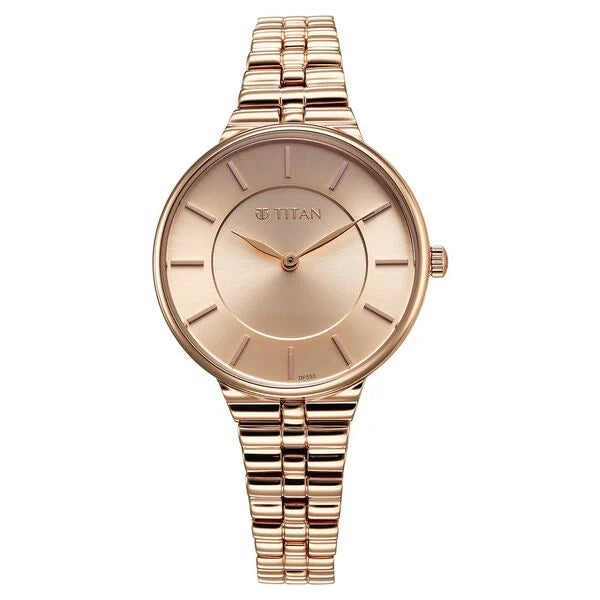 Titan Aura Quartz Analog Rose Gold Dial Stainless Steel Strap Watch for Women 95245wm01