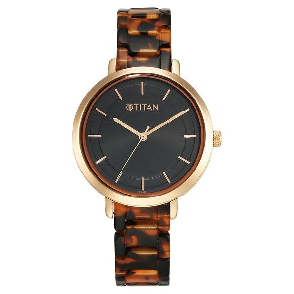 Titan Purple Acetate Quartz Analog Black Dial Brass & Acetate Strap Watch for Women 95188kd01