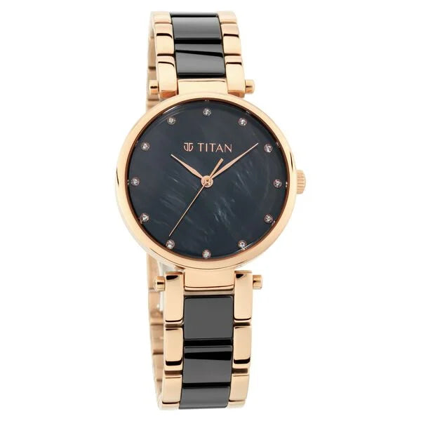 Titan Quartz Analog Black Dial Ceramic Strap Watch for Women 95061wd03