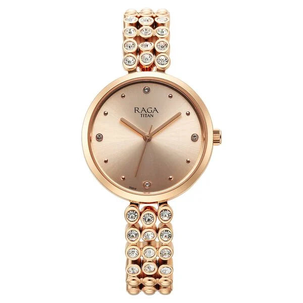 Titan Raga Showstopper Quartz Analog Rose Gold Dial Metal Strap Watch for Women 95262wm01