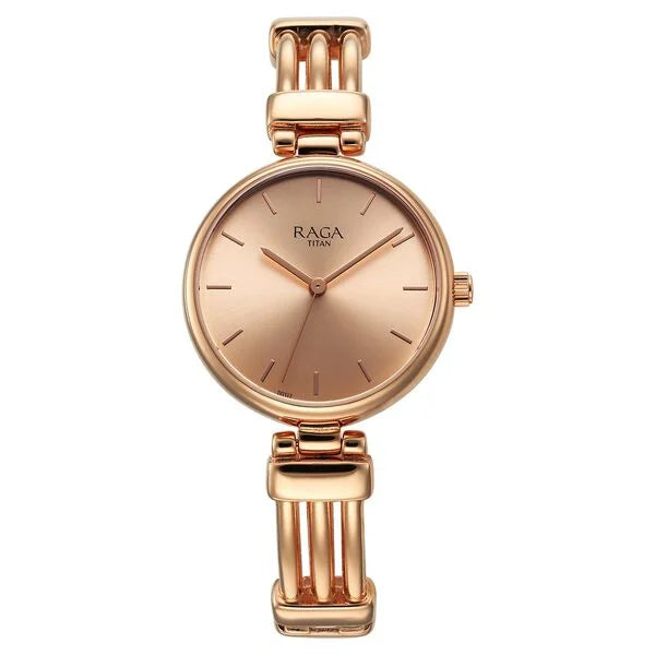 Titan Raga Showstopper Quartz Analog Rose Gold Dial Metal Strap Watch for Women 95263wm01