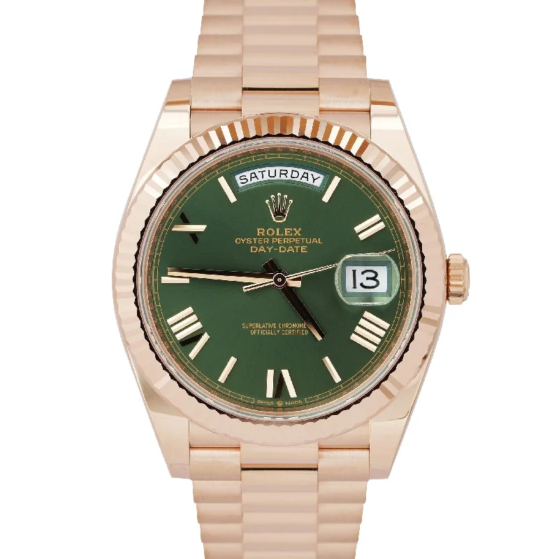 UNWORN PAPERS Rolex Day-Date 40 Olive Green President 18K Rose Gold 228235 BOX